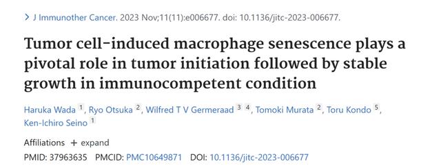 Tumor cell-induced macrophage senescence plays apivotal role in tumor initiation followed by stablegrowth in immunocompetent condition